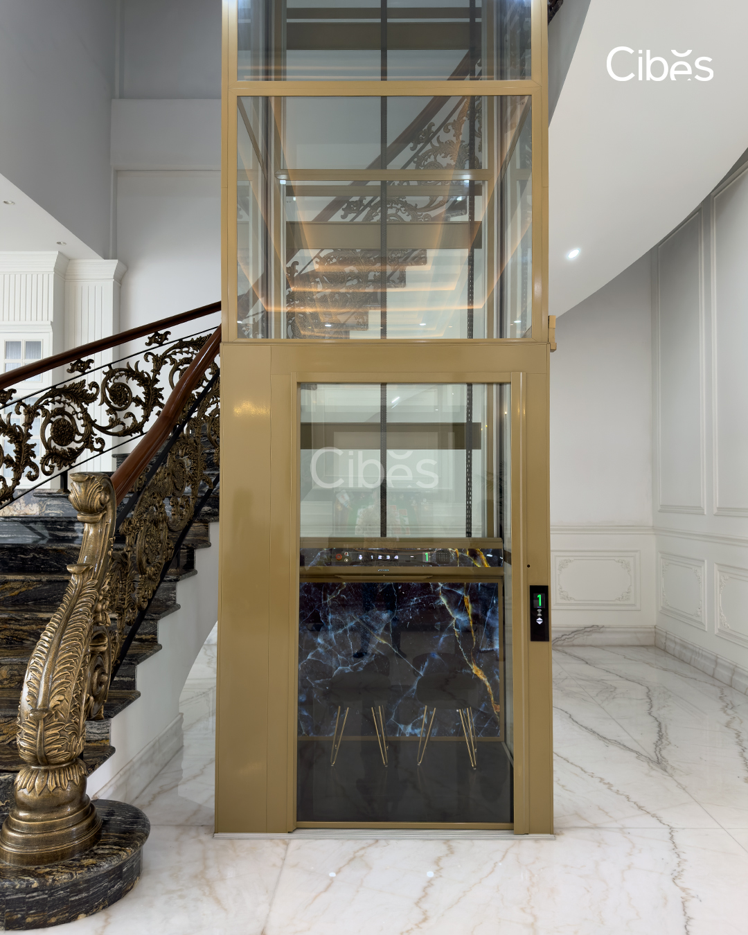 Marble-themed Interior with an Opulent Imperial Black Pattern